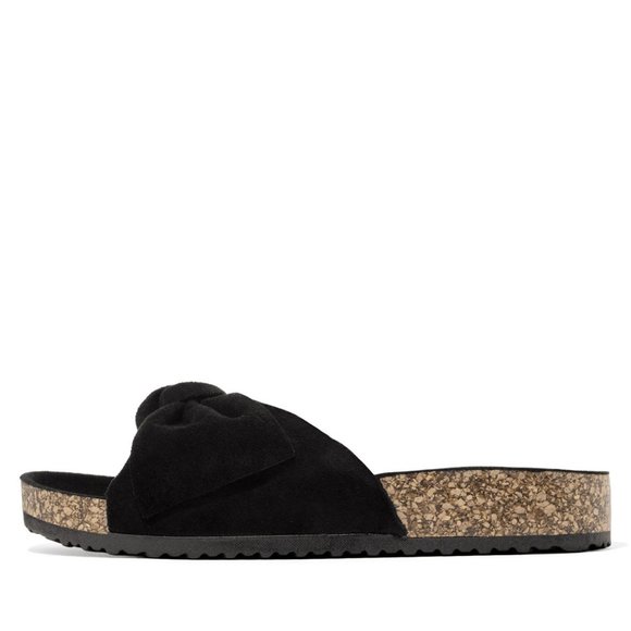 NEW🔥 Black Over-Size Bow Open Toe Cork Slide Flat Sandal Flip Flop Size 7 - Picture 4 of 4